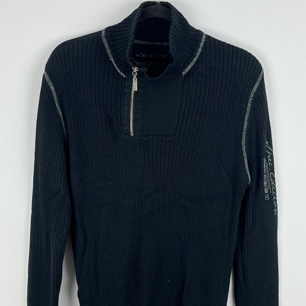 TXT Sweater Size L Black Striped Long Sleeve 1/4 Zip Stretch Cotton Acrylique